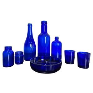 Vintage MCM Retro Art-Deco Cobalt Blue Glass Lot Set - Quantity: 8 items Total
